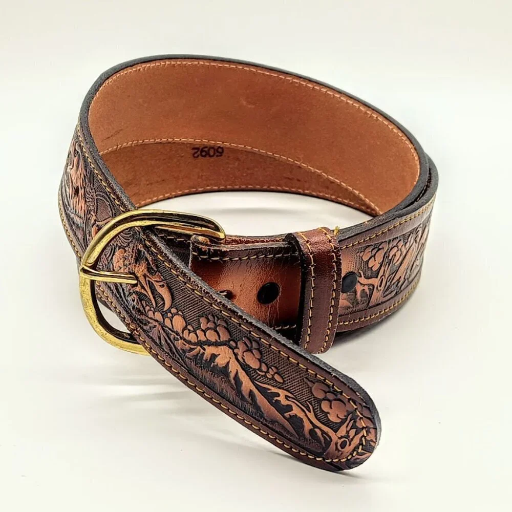 Dixie USA Leather Hand-Tooled Eagles Brown Belt NWOT